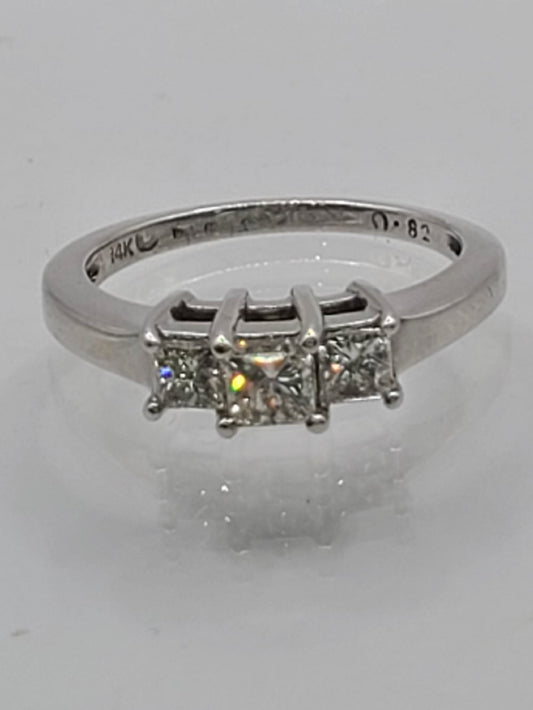 Princess Cut Diamond Trilogy 14ct White Gold Ring 0.82ct (Size M)