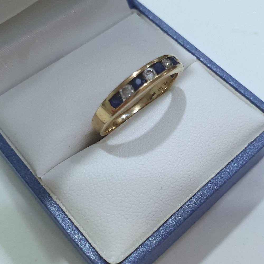 Vintage Brilliant Cut Sapphire & Diamond 9ct Gold Half Eternity Ring
