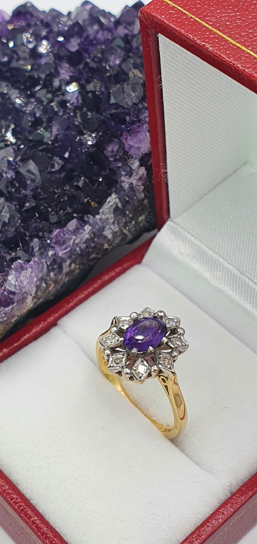 Oval Cut Amethyst 0.7ct & Diamond Halo 9ct Gold ring