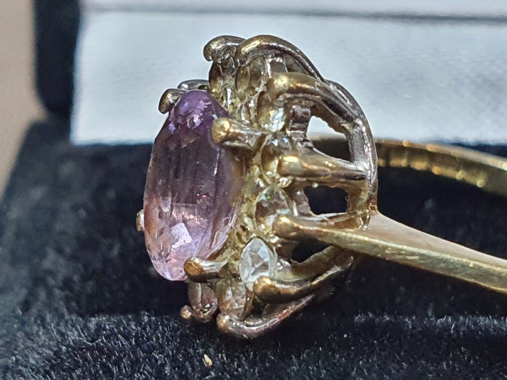 Vintage Amethyst & Diamond Halo Ring 9ct Gold