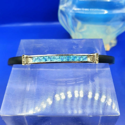 Princess Cut Blue Topaz Bracelet With Diamond Shoulders