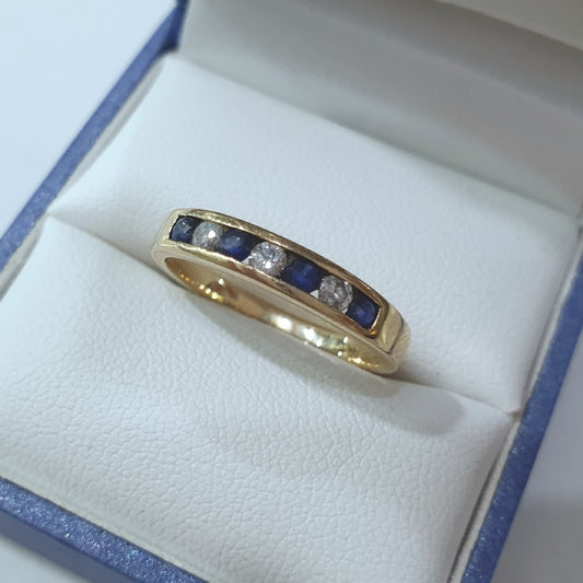 Vintage Brilliant Cut Sapphire & Diamond 9ct Gold Half Eternity Ring