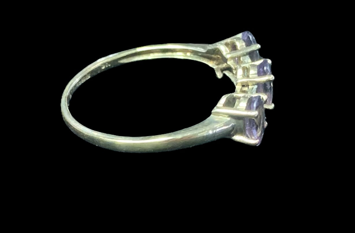 Amethyst Trilogy & Diamond 9ct Gold Ring - Size S