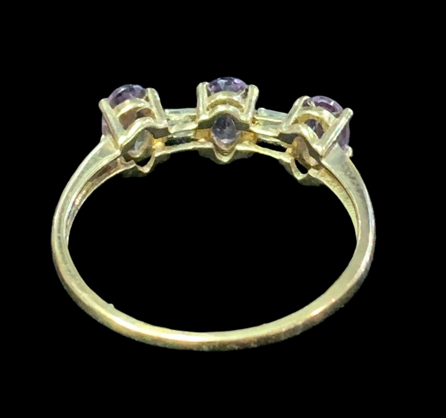 Amethyst Trilogy & Diamond 9ct Gold Ring - Size S