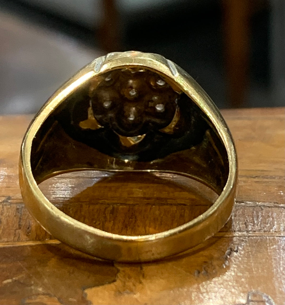 Vintage Diamond Flower Cluster Signet Ring in 14ct Gold - Size P