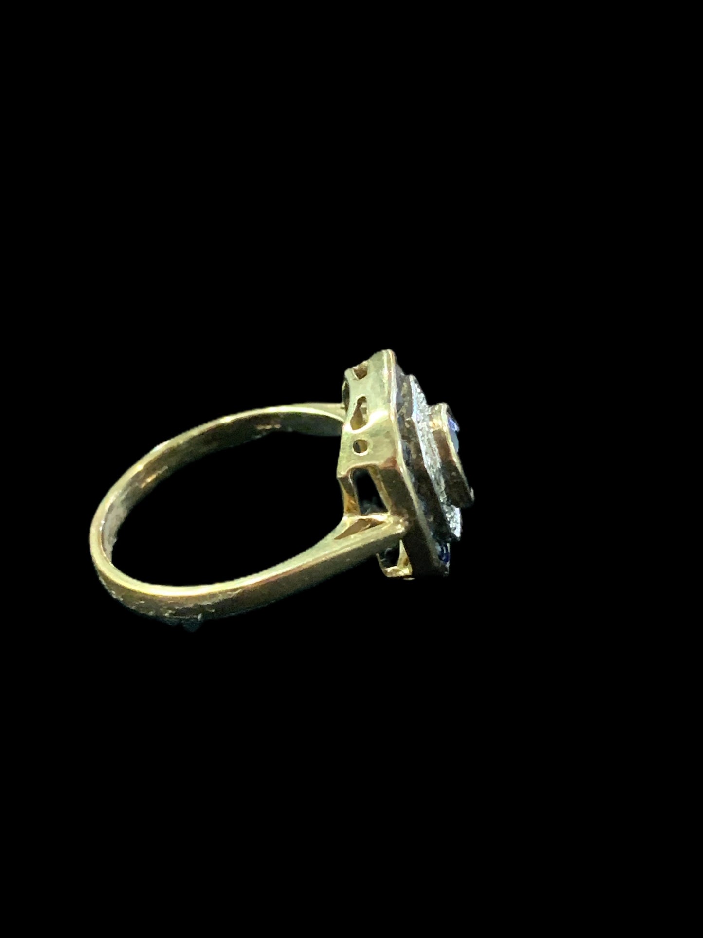 Art Deco style Sapphire and Diamond 9ct Gold Ring - Size N