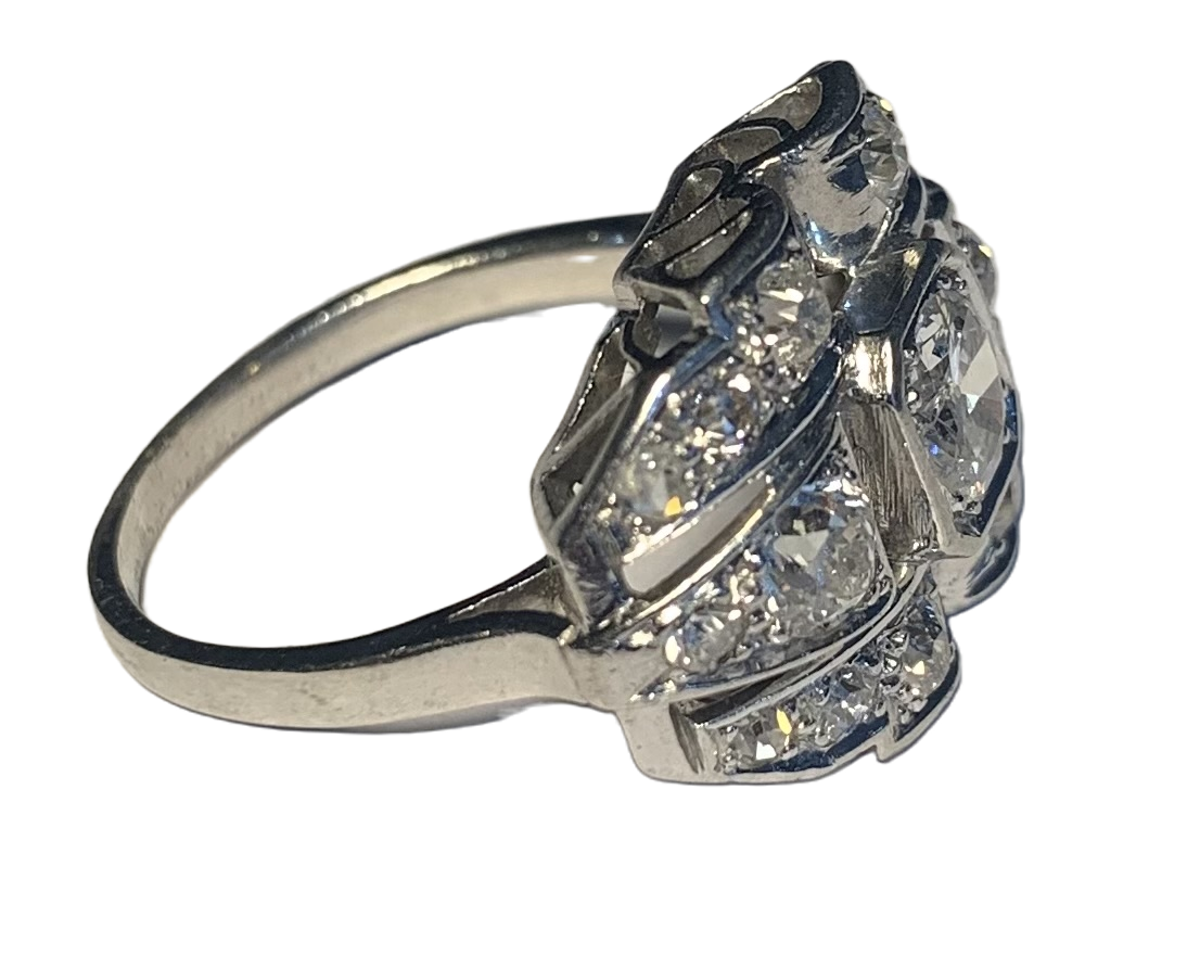 Fabulous French Art Deco Diamond and Platinum Cluster Ring - Size L