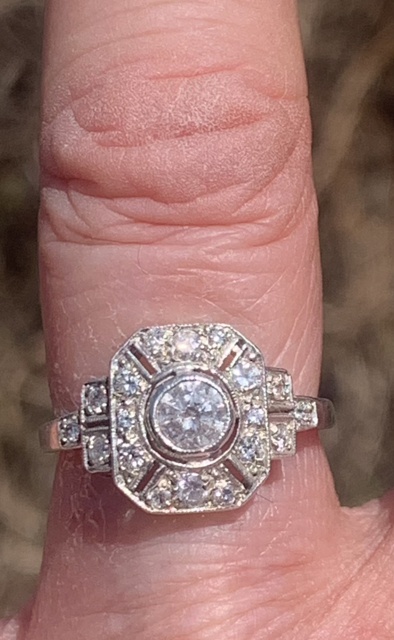 French Art Deco 18ct Gold Diamond Ring - Size L