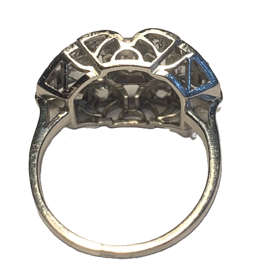 Fabulous French Art Deco Diamond and Platinum Cluster Ring - Size L