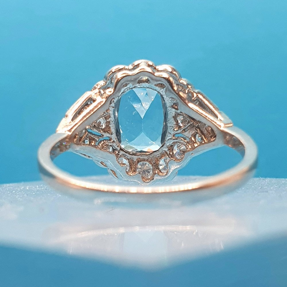 Art Deco Aquamarine & Diamond Platinum Ring