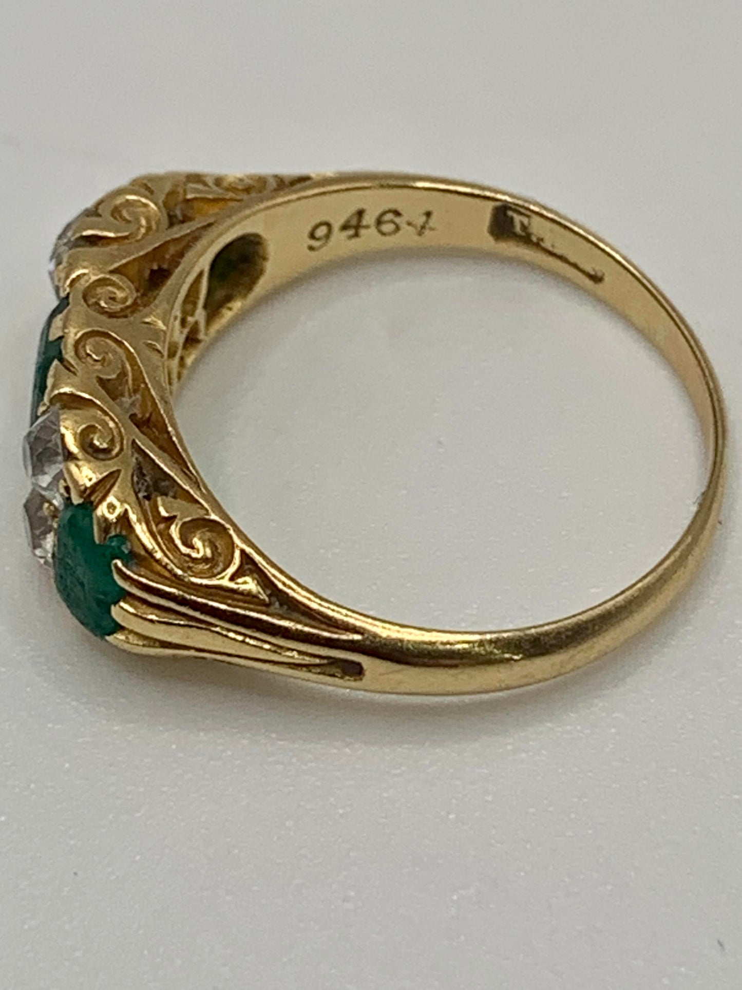 Stunning Victorian Natural Emerald & Diamond 18ct Gold Ring - Size L