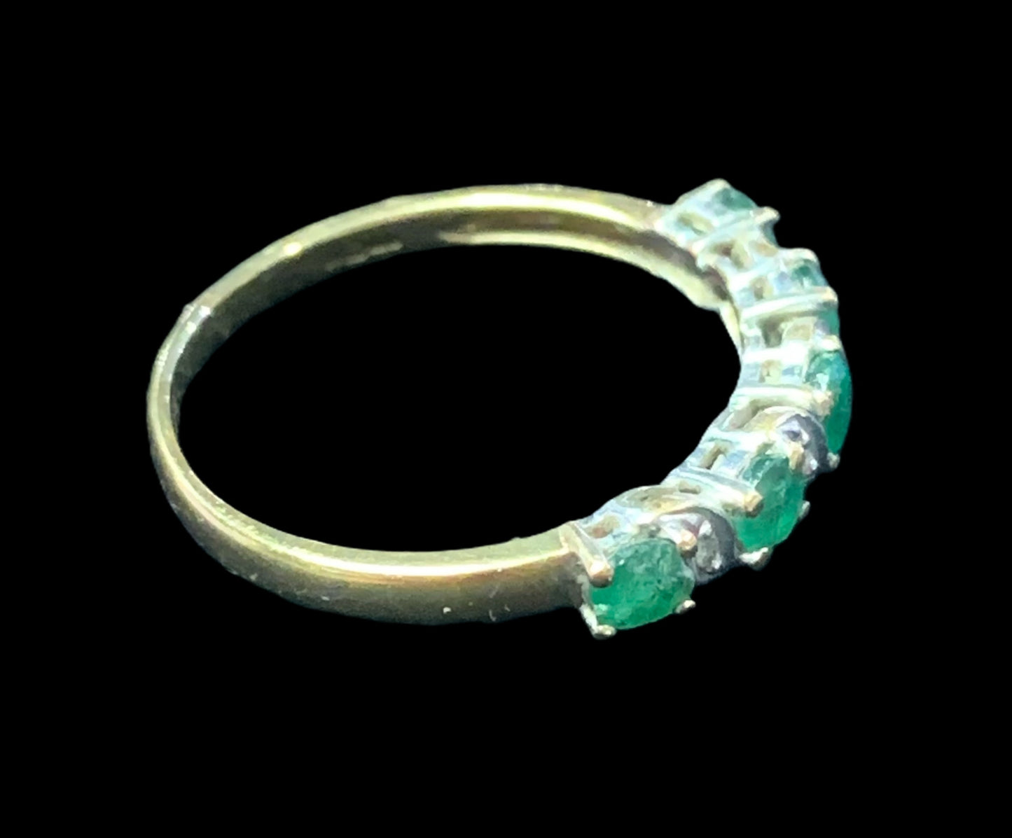 Emerald & Diamond 9ct Gold Half Eternity Ring - Size O1/2