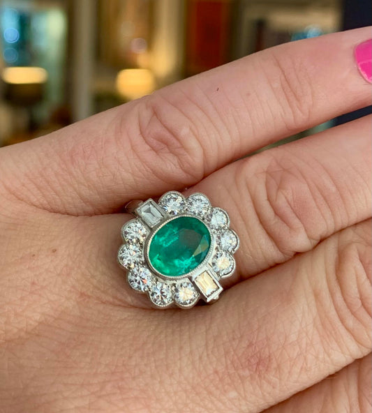 Exceptional Natural Emerald (1.67ct) & Diamond (1.02ct) Platinum Ring (N1/2)