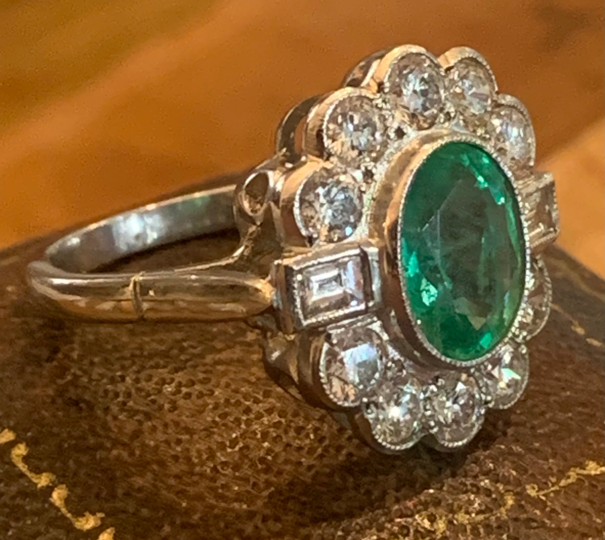 Exceptional Natural Emerald (1.67ct) & Diamond (1.02ct) Platinum Ring (N1/2)
