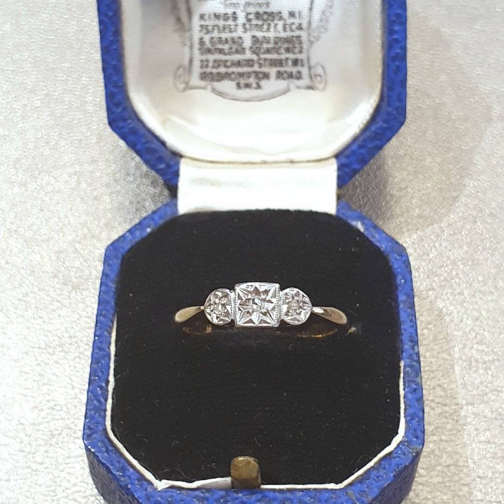Art Deco 1920s-30s Geometric Platinum Set Diamonds & 18ct Gold Ring