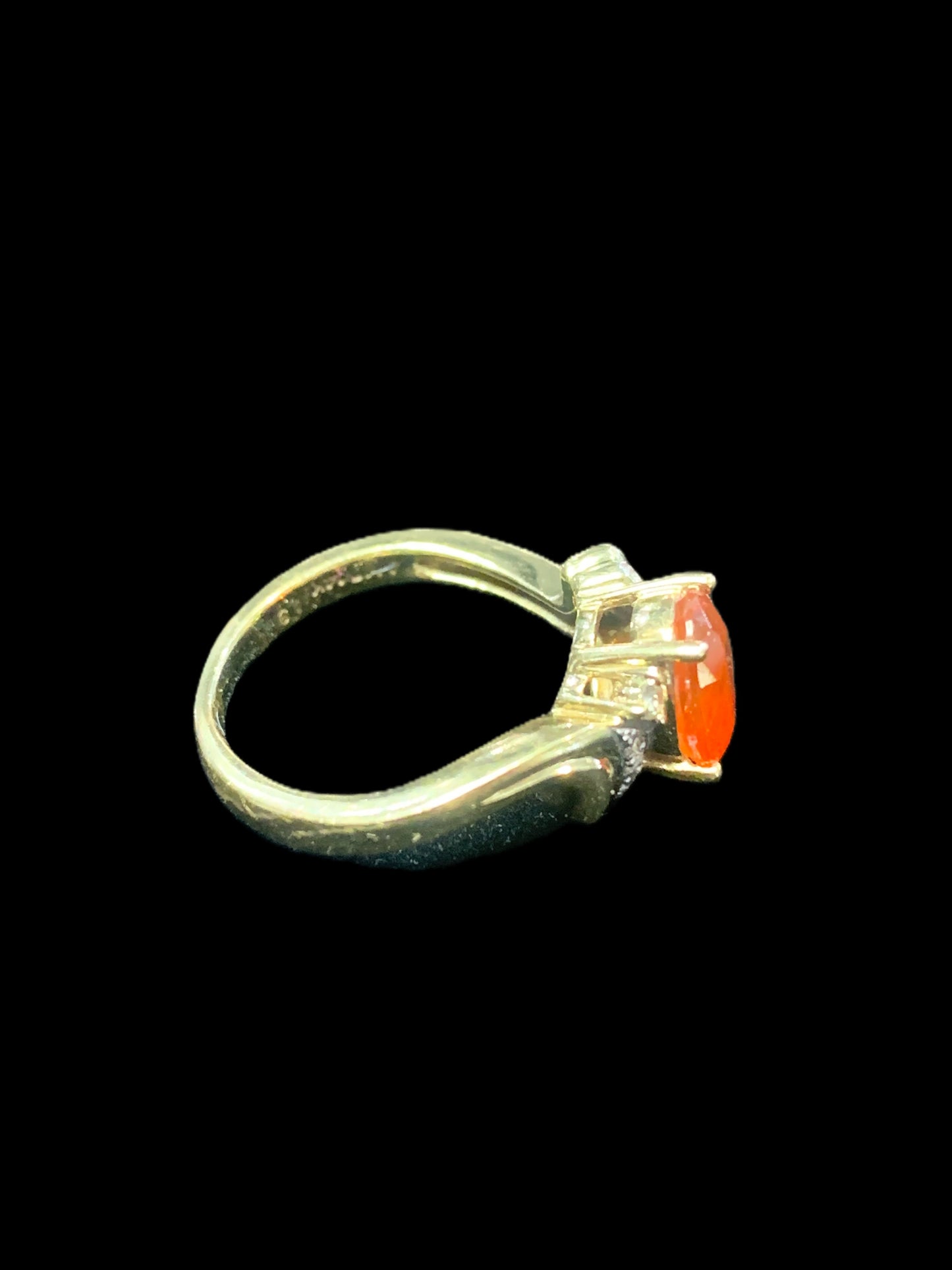 Vibrant Fire Opal & Diamond Trilogy 14ct Gold Ring - Size I1/2