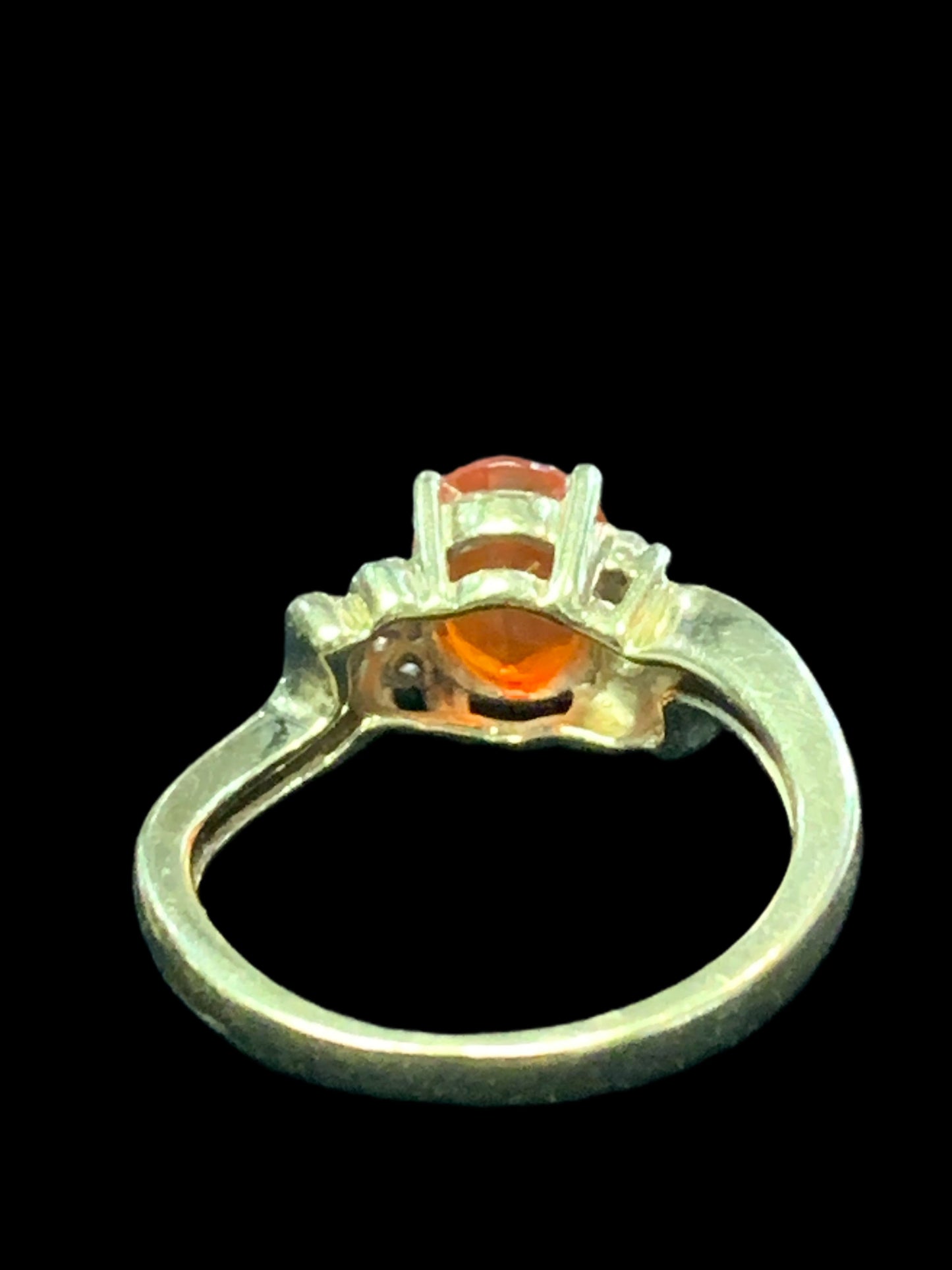 Vibrant Fire Opal & Diamond Trilogy 14ct Gold Ring - Size I1/2