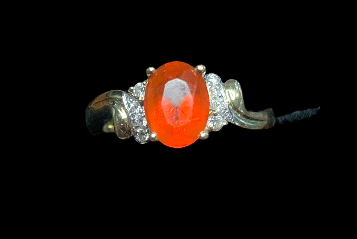 Vibrant Fire Opal & Diamond Trilogy 14ct Gold Ring - Size I1/2