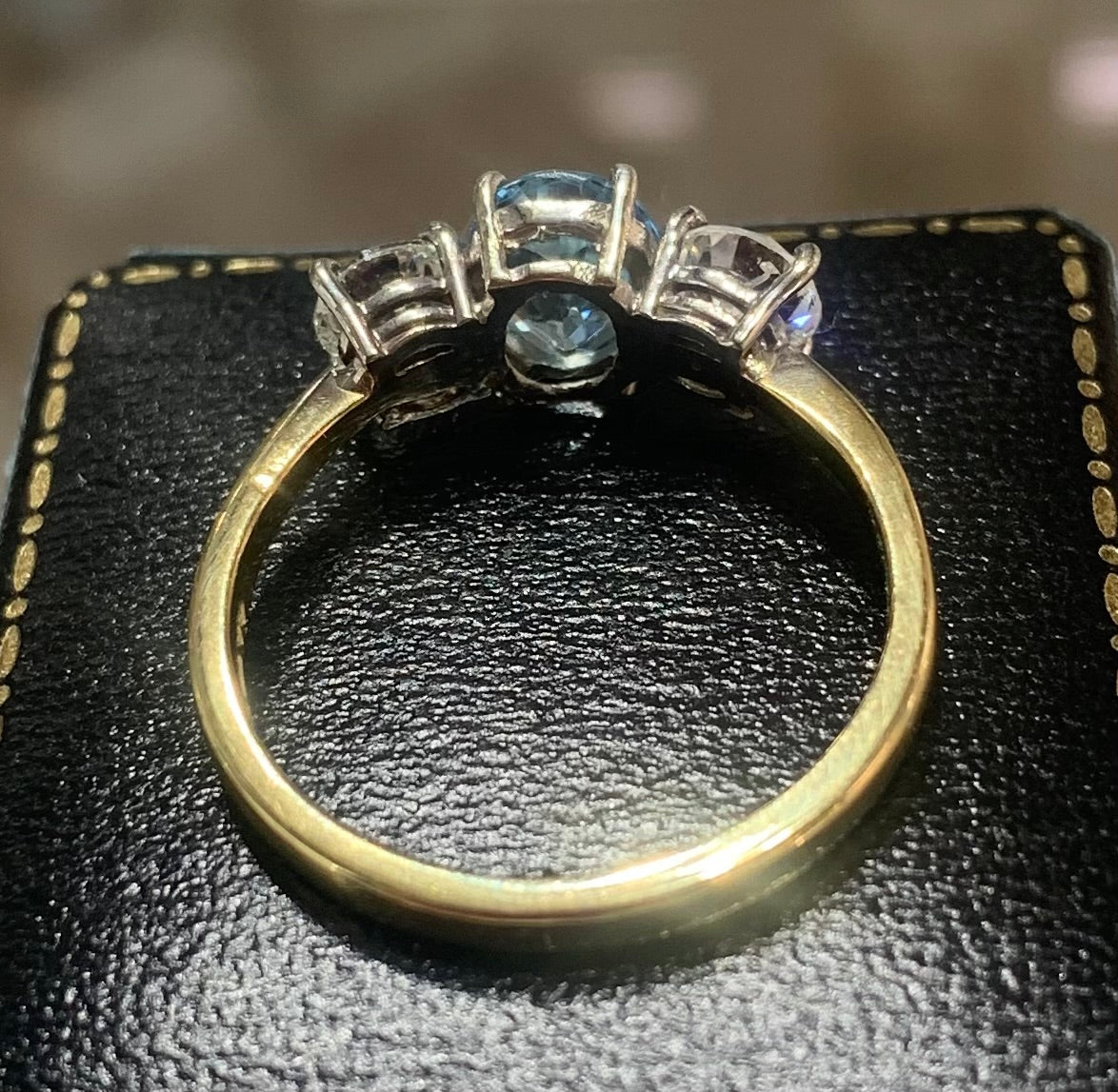 Stunning Aquamarine & Diamond Trilogy Ring - Size Q1/2