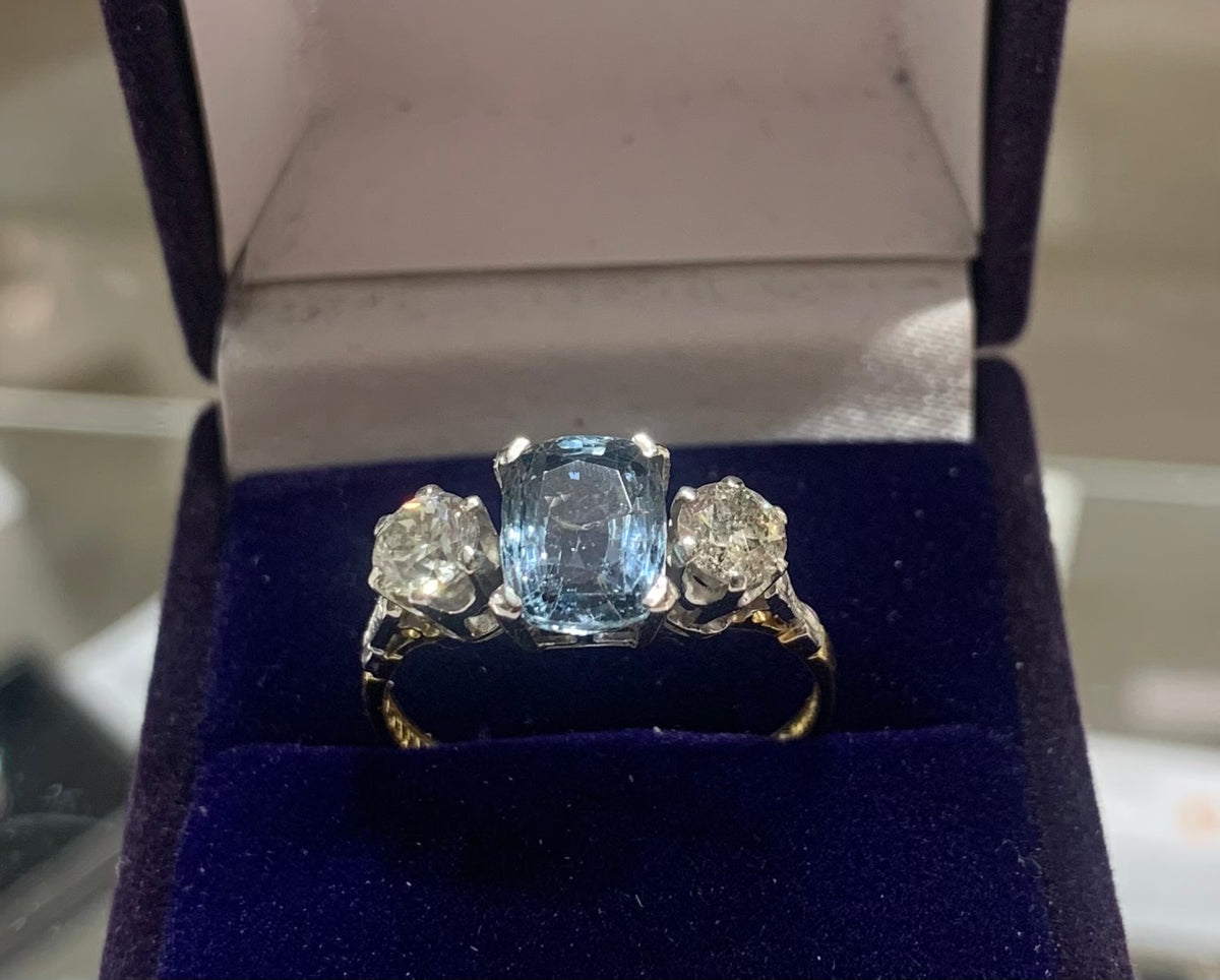 Fabulous Art Deco Sapphire & Diamond 18ct Gold and Platinum Ronette Trilogy Ring - Size S