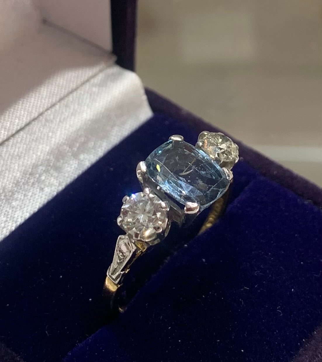 Fabulous Art Deco Sapphire & Diamond 18ct Gold and Platinum Ronette Trilogy Ring - Size S