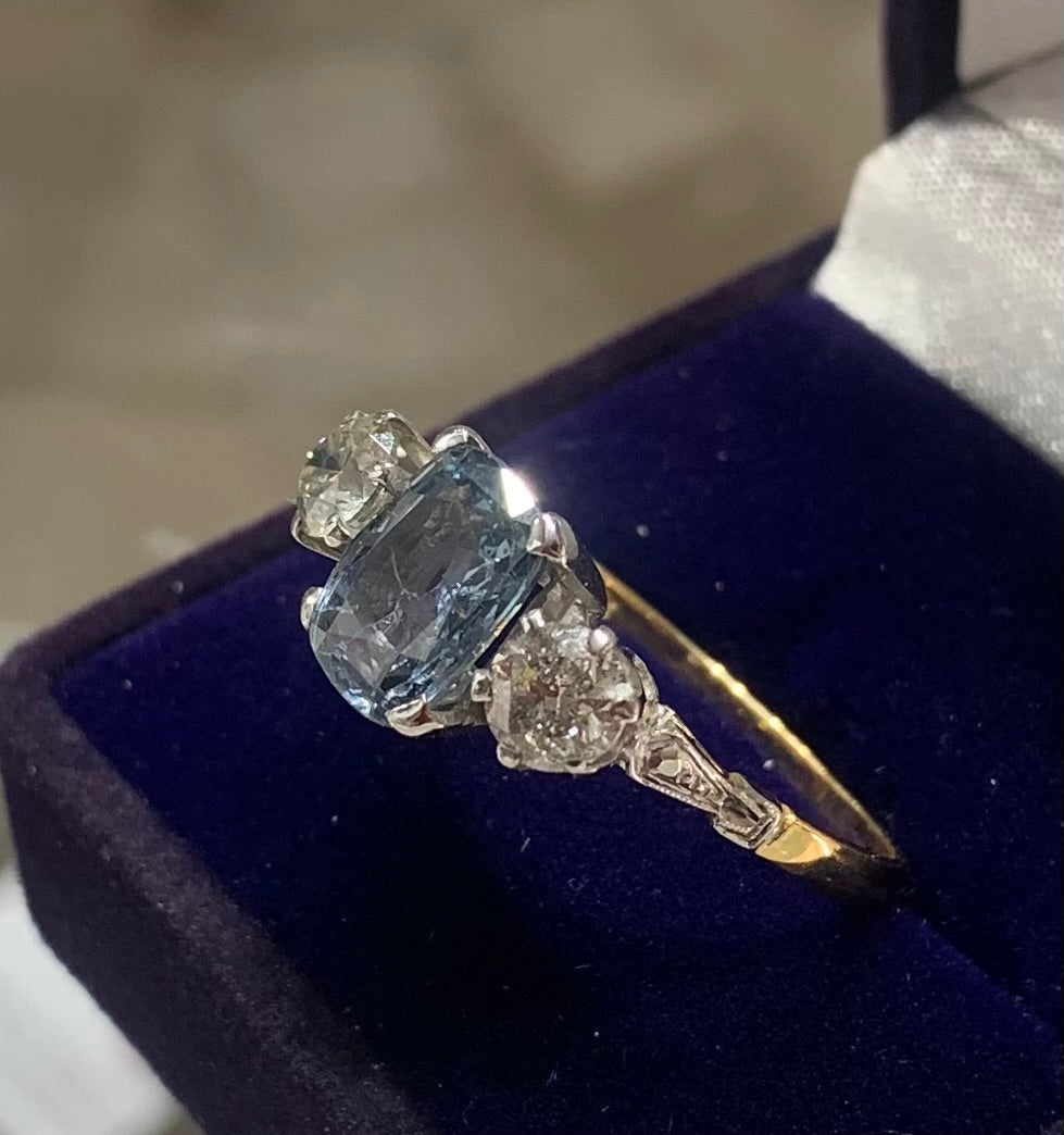 Fabulous Art Deco Sapphire & Diamond 18ct Gold and Platinum Ronette Trilogy Ring - Size S