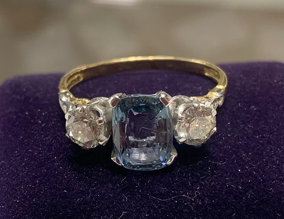 Fabulous Art Deco Sapphire & Diamond 18ct Gold and Platinum Ronette Trilogy Ring - Size S