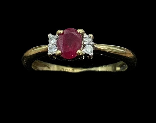 Ruby and Diamond 18ct Gold Ring - Size L