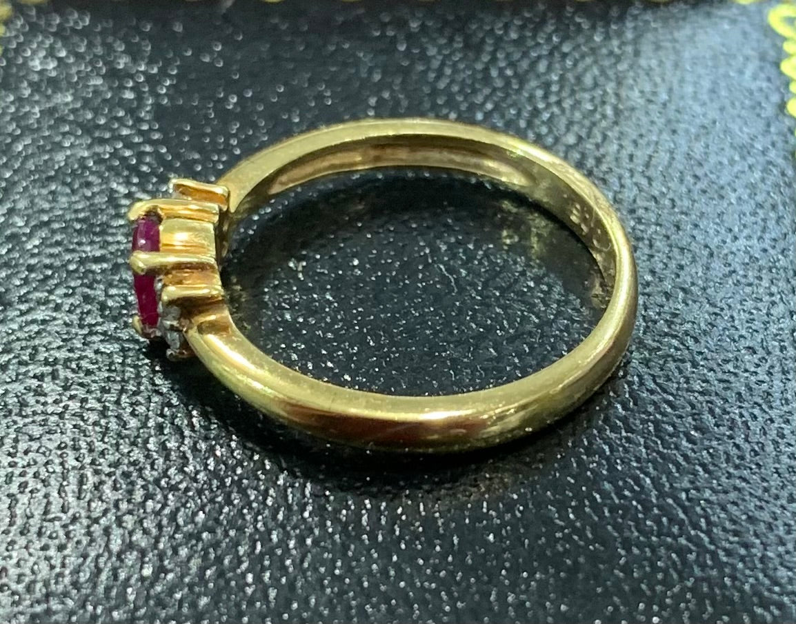 Ruby and Diamond 18ct Gold Ring - Size L