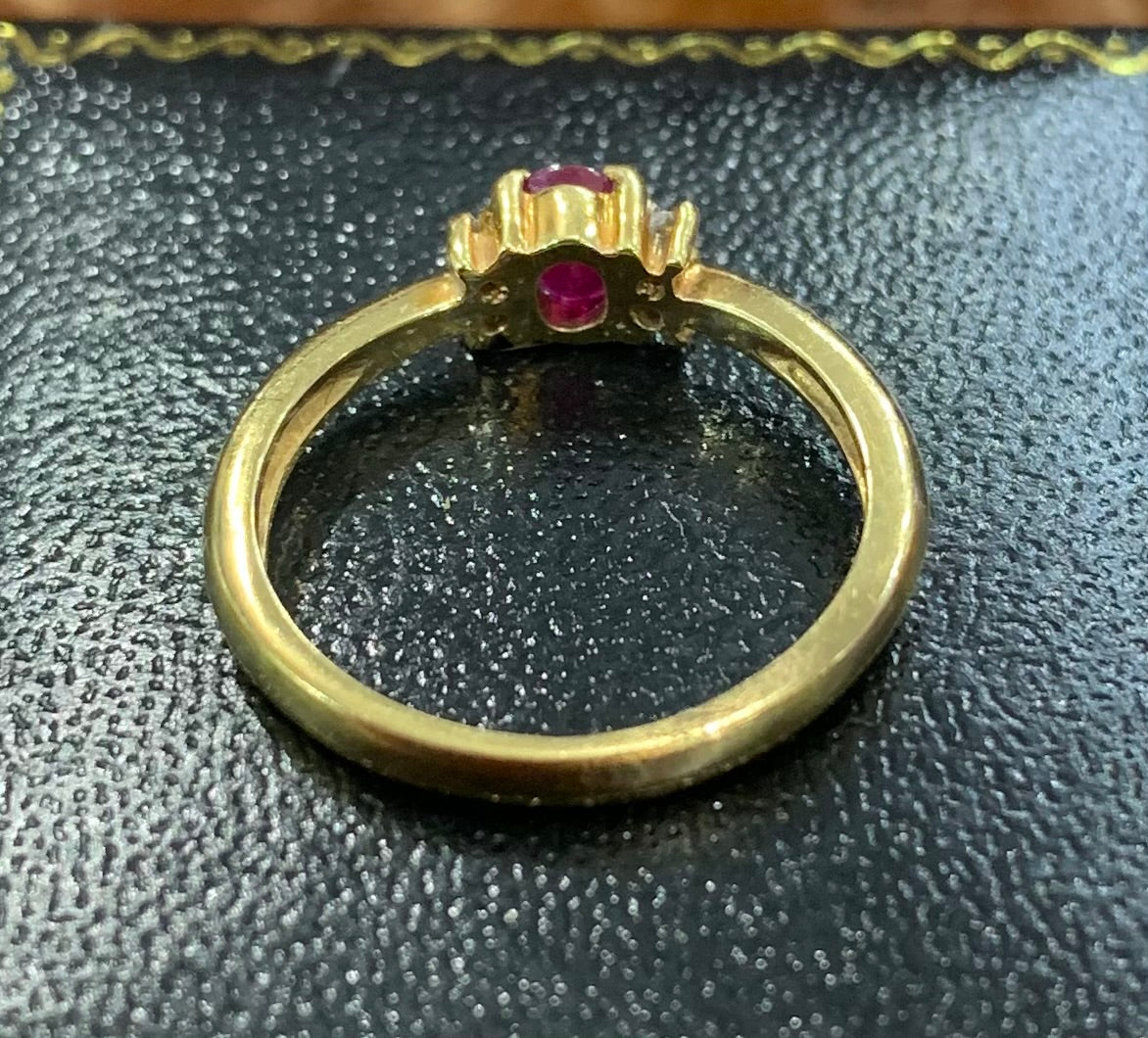 Ruby and Diamond 18ct Gold Ring - Size L