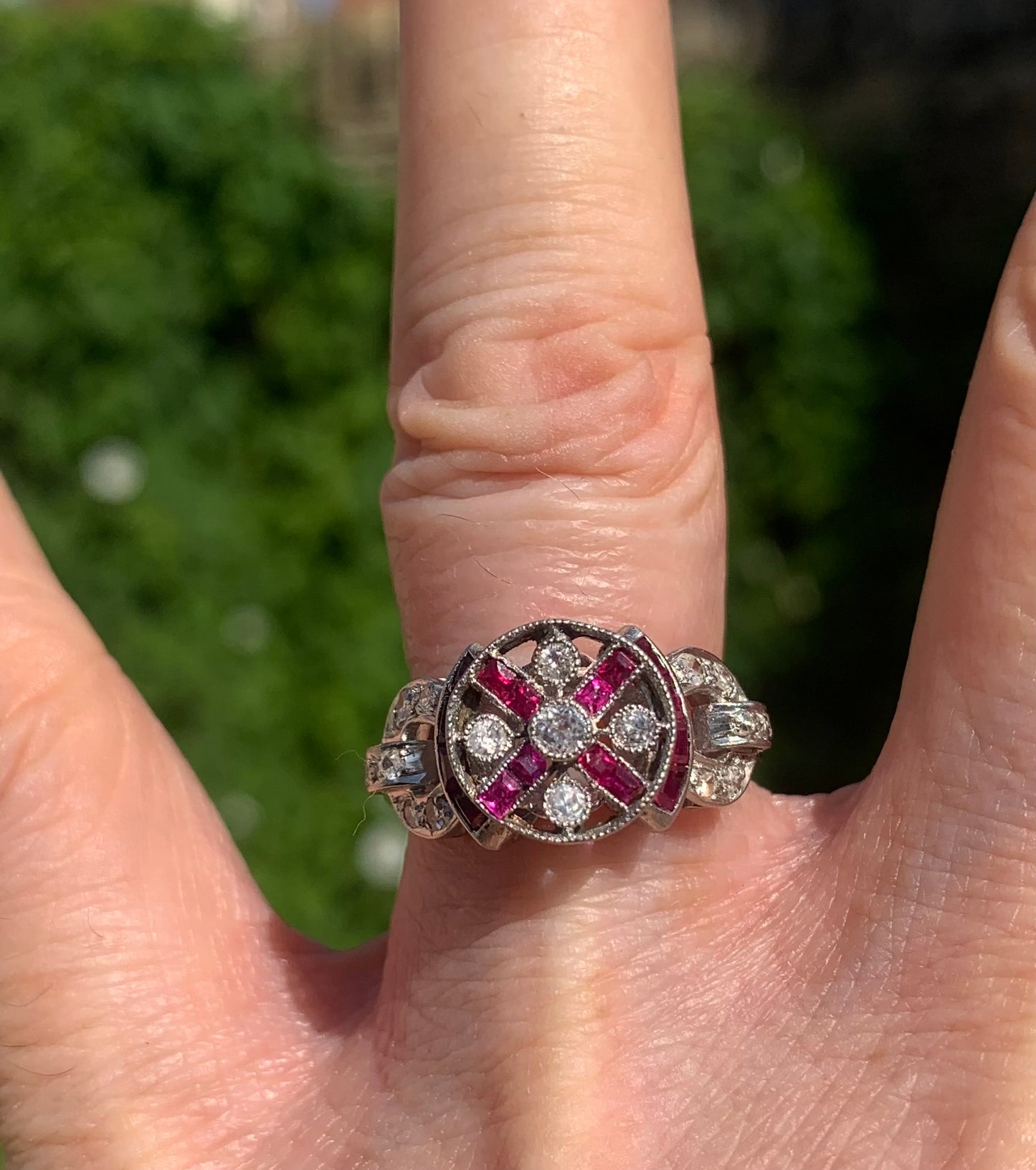 European Art Deco Ruby and Diamond Ring - Size N 1/2