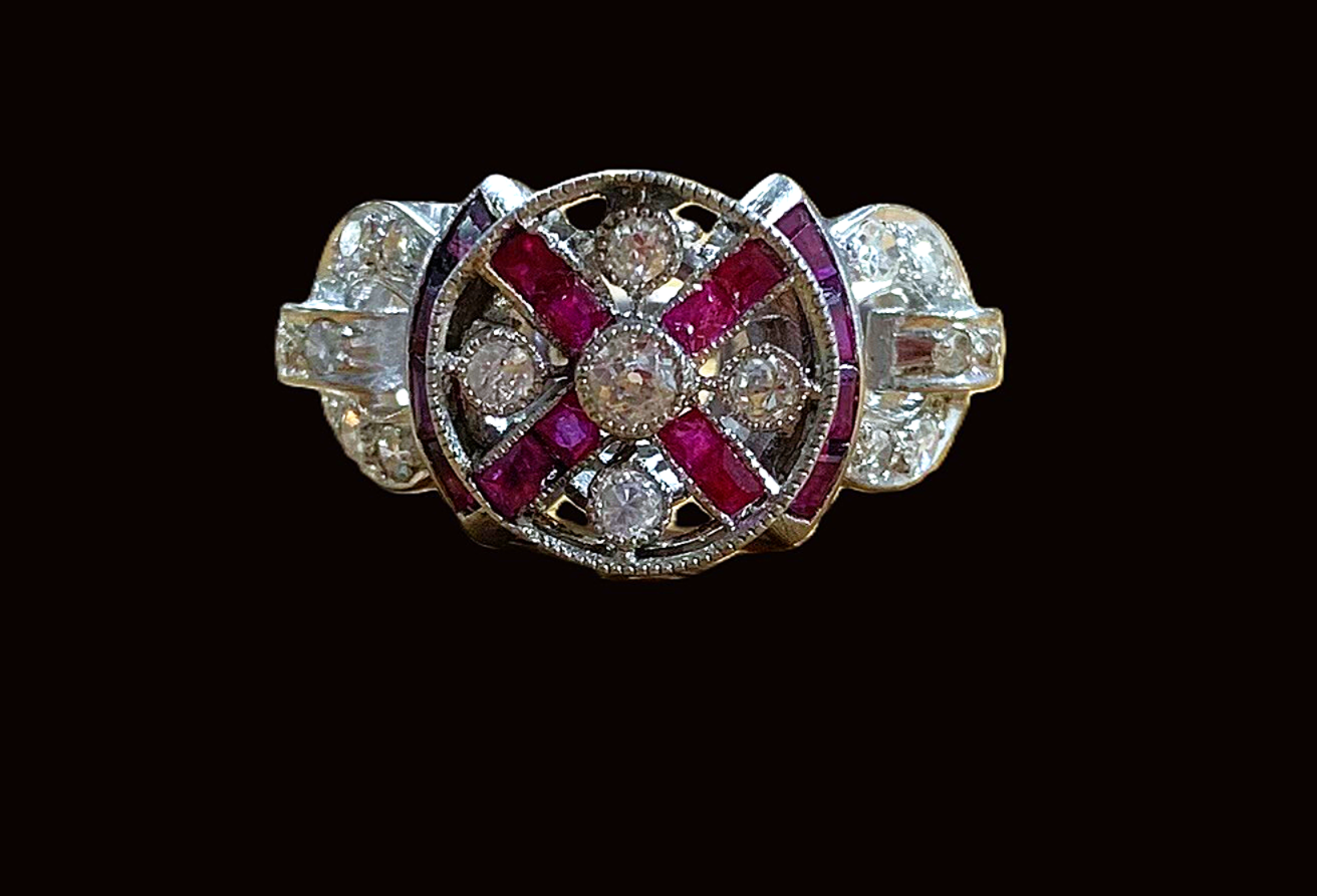 European Art Deco Ruby and Diamond Ring - Size N 1/2