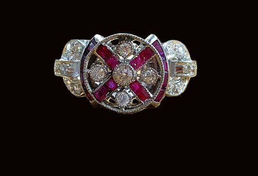 European Art Deco Ruby and Diamond Ring - Size N 1/2