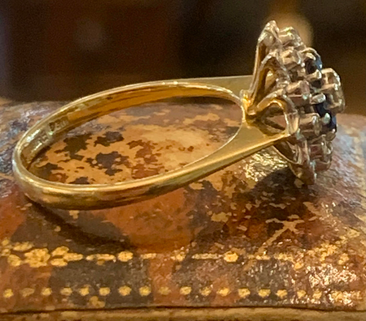 Antique Sapphire & Diamond Halo Platinum Set Target 18ct Gold Ring - Size L