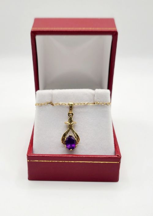 Amethyst 9ct Gold Pendant with 9ct Gold Chain