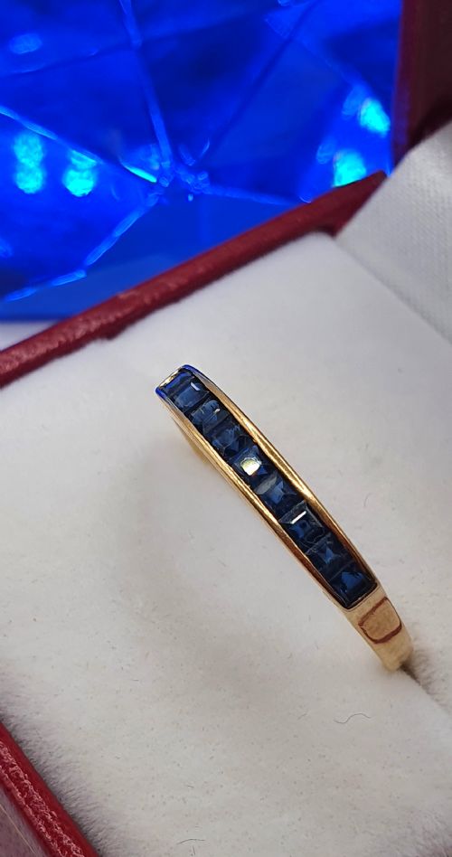 Princess Sapphires in Channel Setting on 14ct Yellow Gold Half Eternity Ring Size R