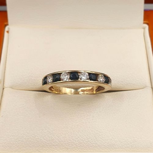 Vintage Sapphire & Diamond Hallmarked 9ct Gold Half Eternity Ring size i