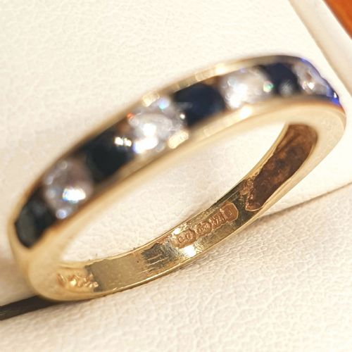 Vintage Sapphire & Diamond Hallmarked 9ct Gold Half Eternity Ring size i