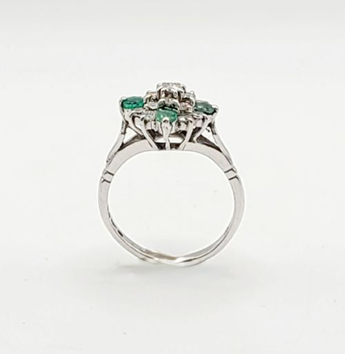 Emerald & Diamond Cluster on 9ct White Gold Ring (M1/2)