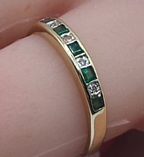 Emerald & Diamond Half Eternity Ring 9ct Gold (M1/2)