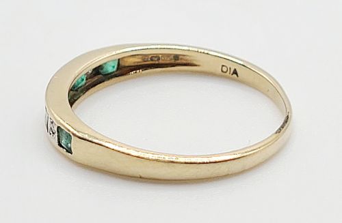 Emerald & Diamond Half Eternity Ring 9ct Gold (M1/2)