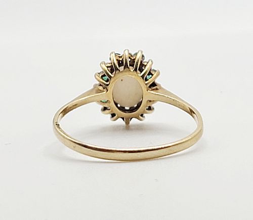 Natural Opal, Emerald & Diamond 9ct Gold Ring (R)