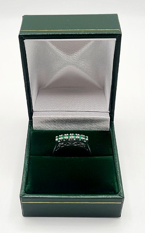 Natural Emerald Five Stone 9ct White Gold Ring (N)
