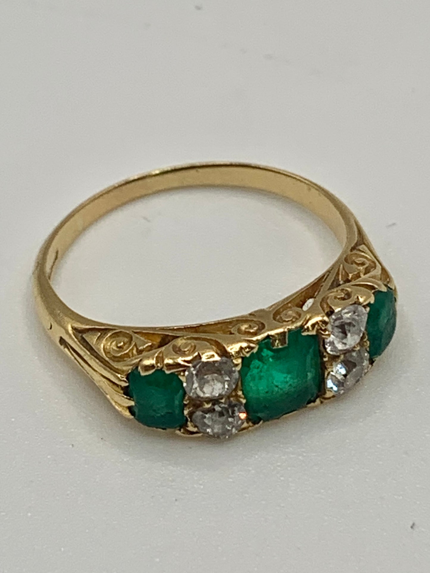 Stunning Victorian Natural Emerald & Diamond 18ct Gold Ring - Size L