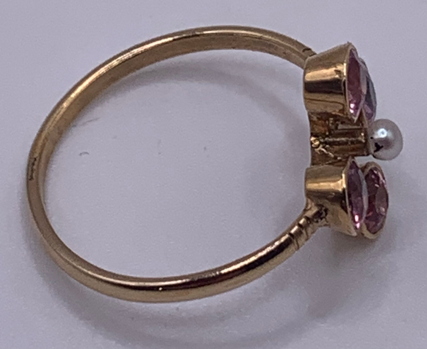 Victorian 15ct Gold Pink Tourmaline and Pearl Cluster Ring - Size S.