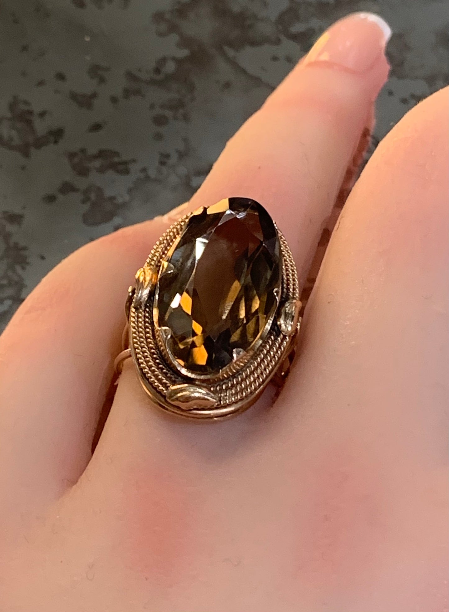 Victorian Smokey Quartz 9ct Rose Gold Ring (Tested) - Size Q.