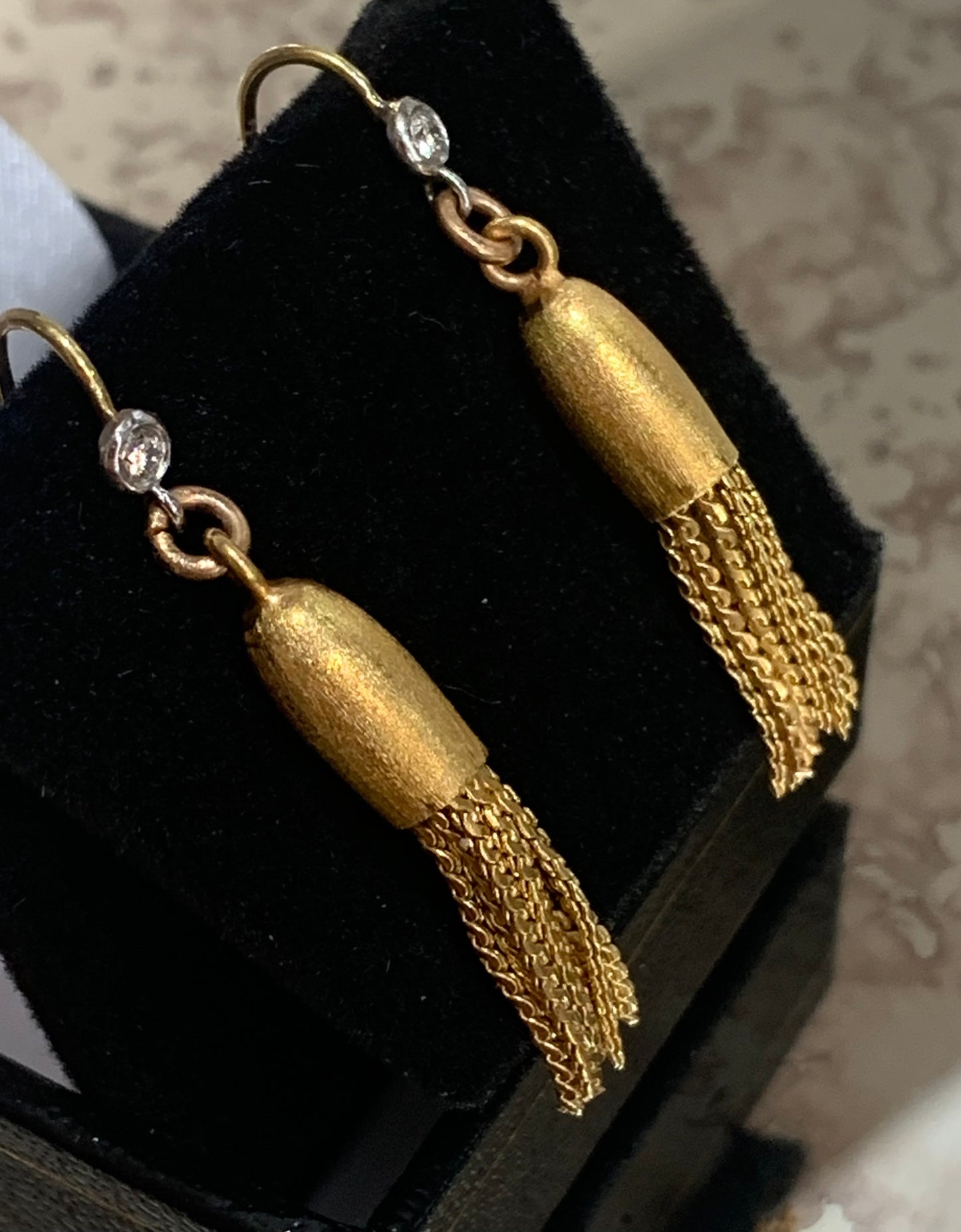 Extremely Fine Art Deco 18ct Gold Diamond Tassel Earrings c1920-30's.