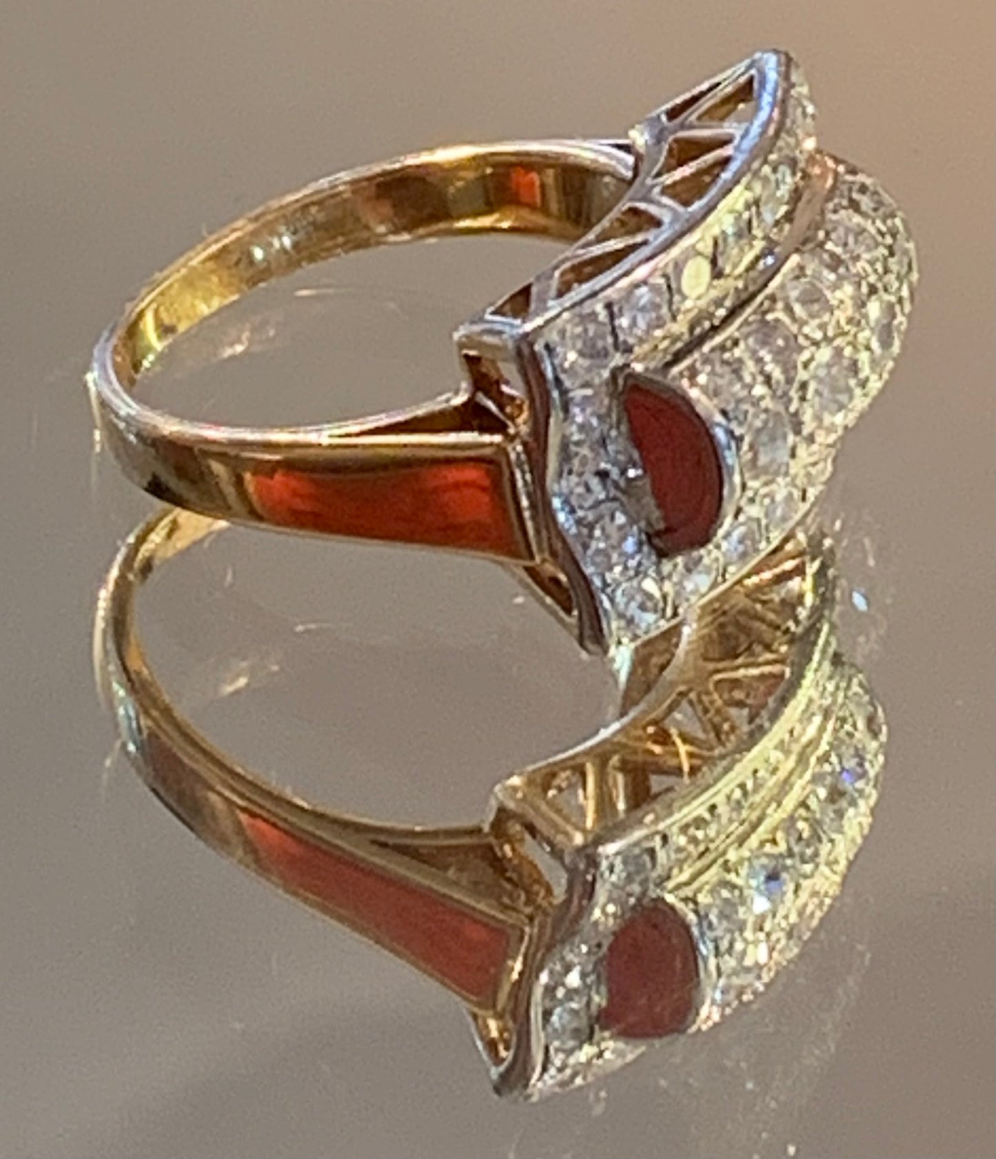 French Art Deco Diamond Cluster 18ct Gold Ring c1920s (K)