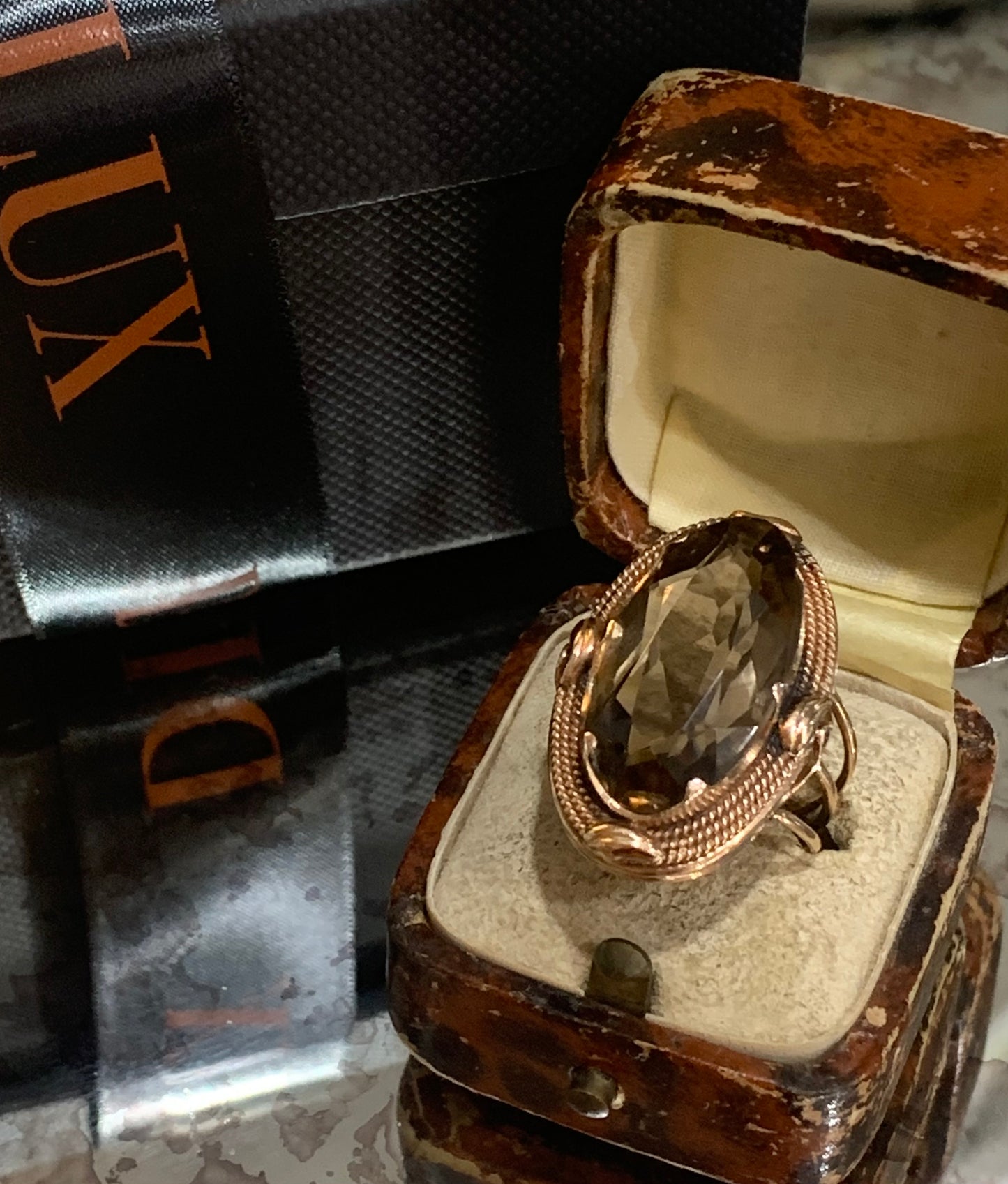 Victorian Smokey Quartz 9ct Rose Gold Ring (Tested) - Size Q.