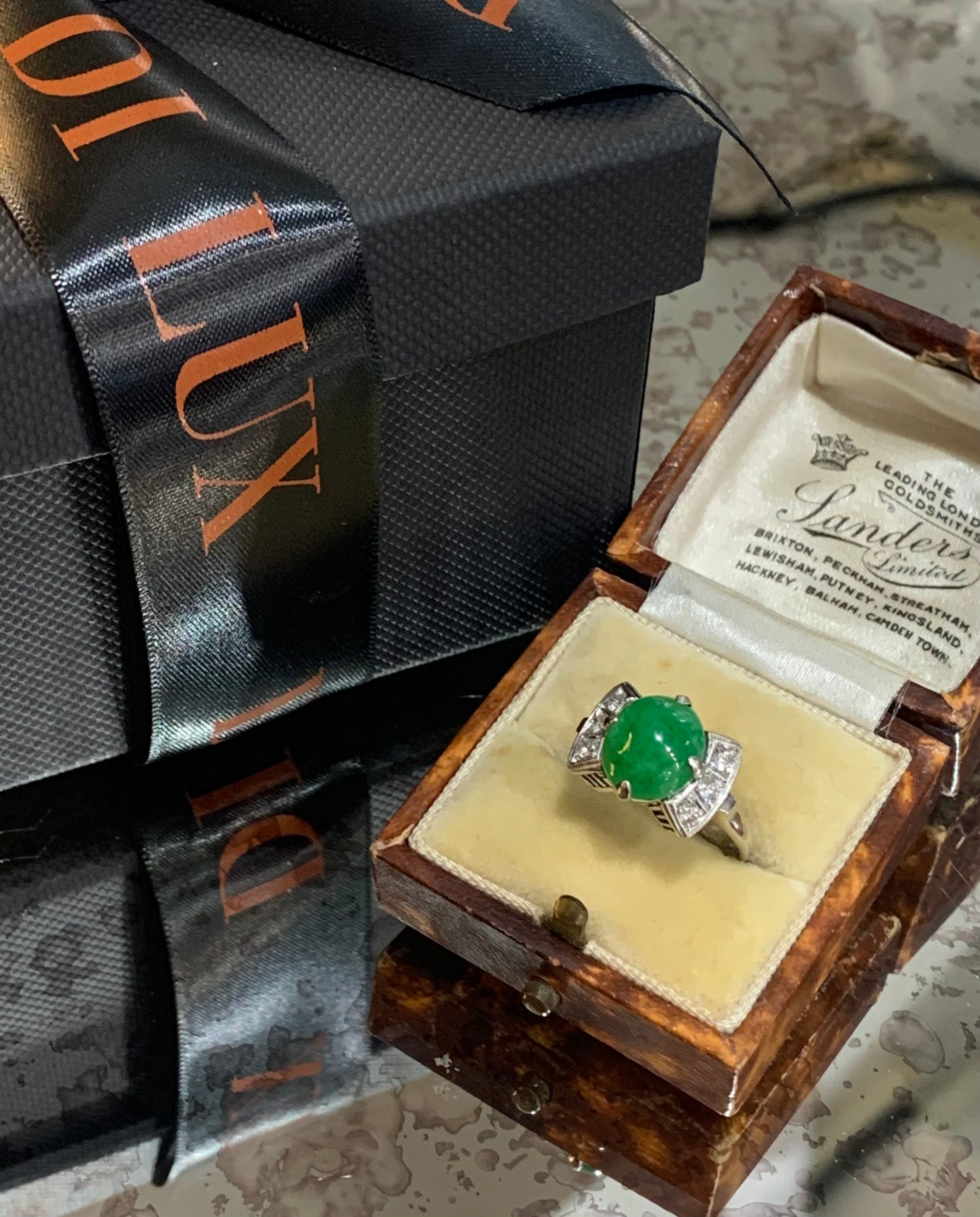 Art Deco Platinum Diamond Jade Ring c1920's - Size M.